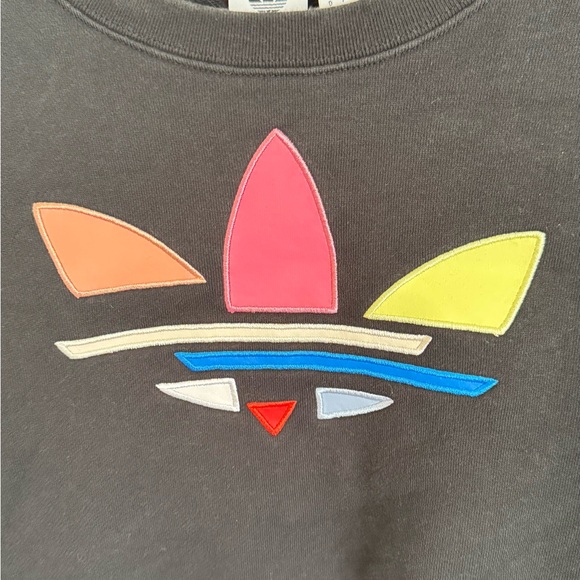 adidas Black Crop Sweatshirt with Multicolor Logo - Picture 3 of 4
